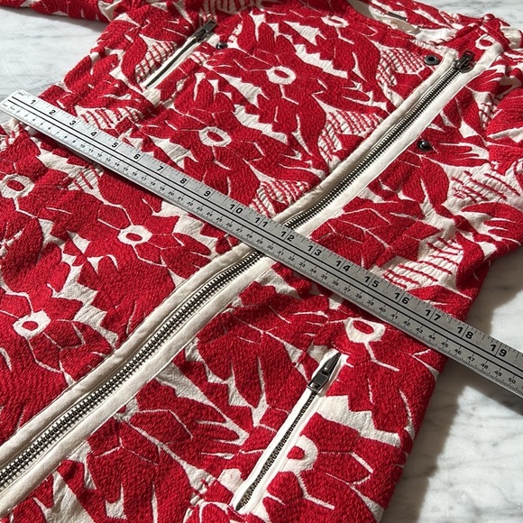 Free People Devil’s Alley Red and White embroidered moto jacket - Picture 12 of 13